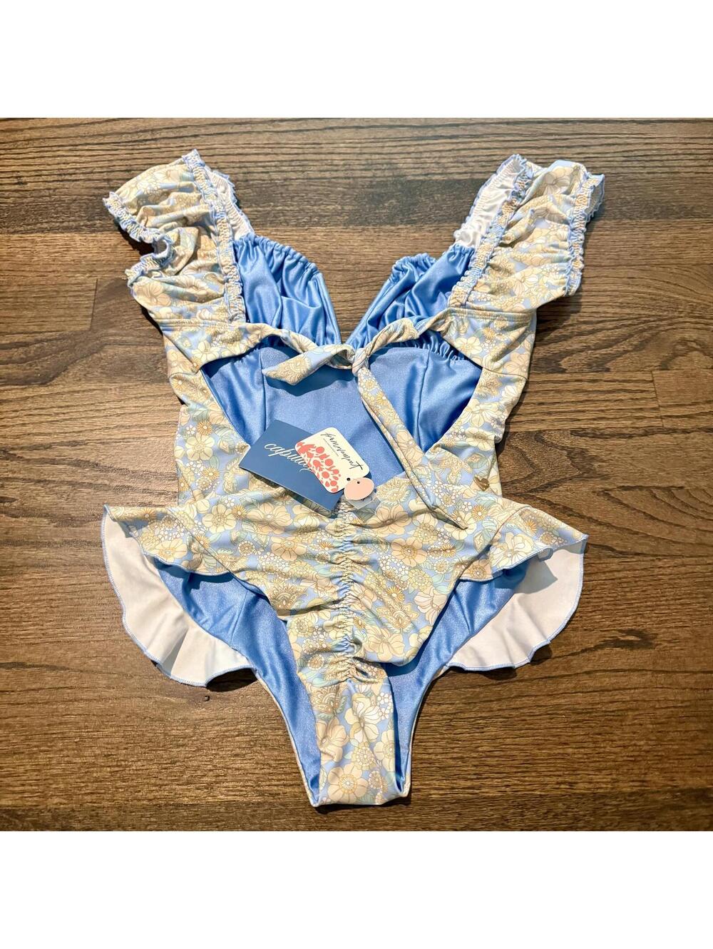 NWT Free People Brooke Botanical Blue Floral One-Piece Swimsuit M - Picture 3 of 5